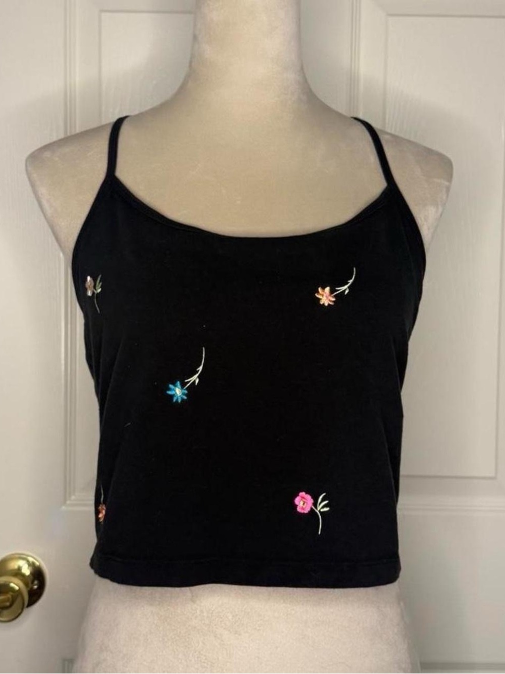 Victoria's Secret Pink black ditsy floral embroidered crop top bralette XL - y2k